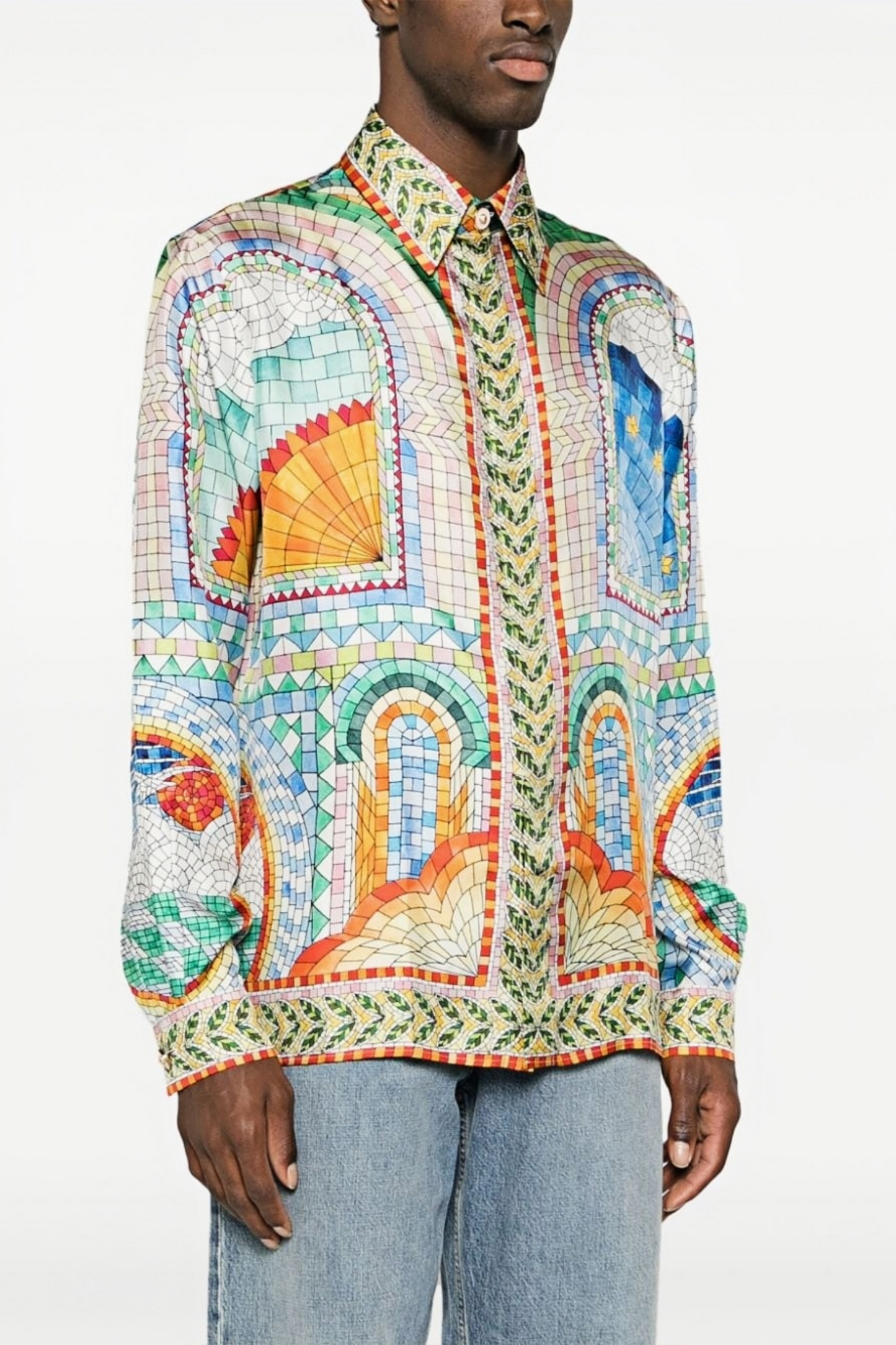Oscar blue multicolored mosaic long-sleeve shirt