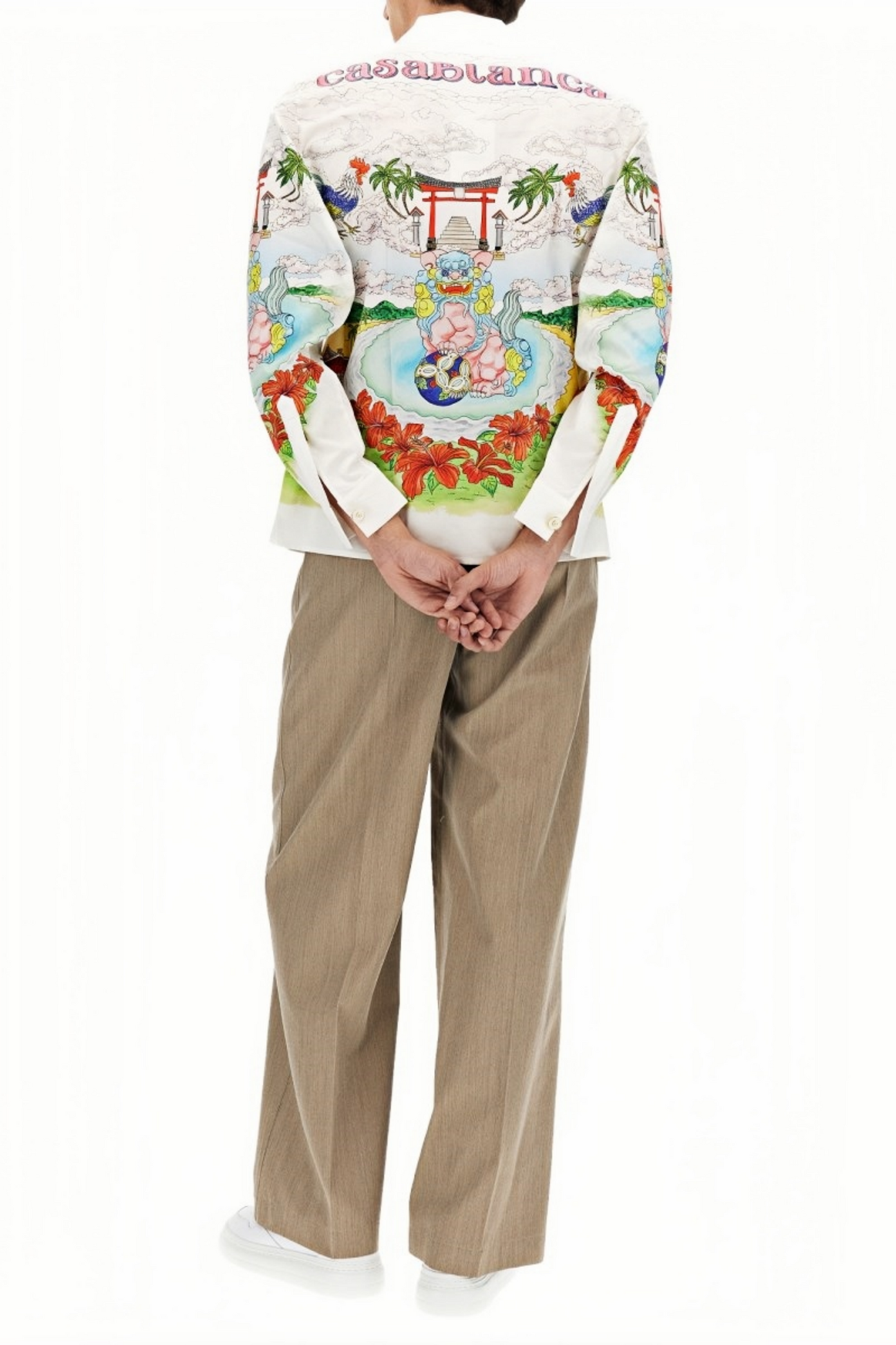 Ulysses white oriental print long-sleeve shirt