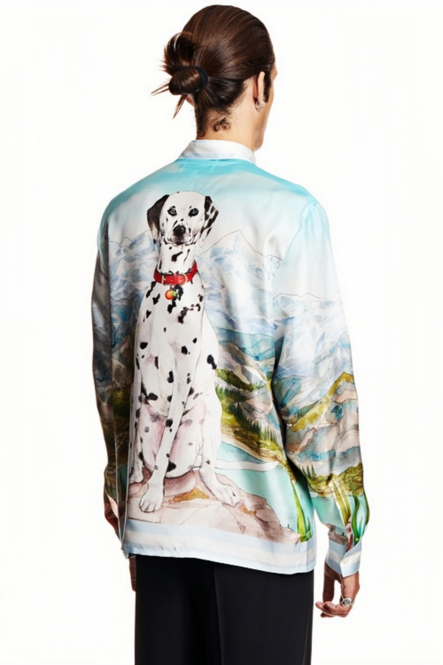 Nathan light blue landscape print long-sleeve shirt