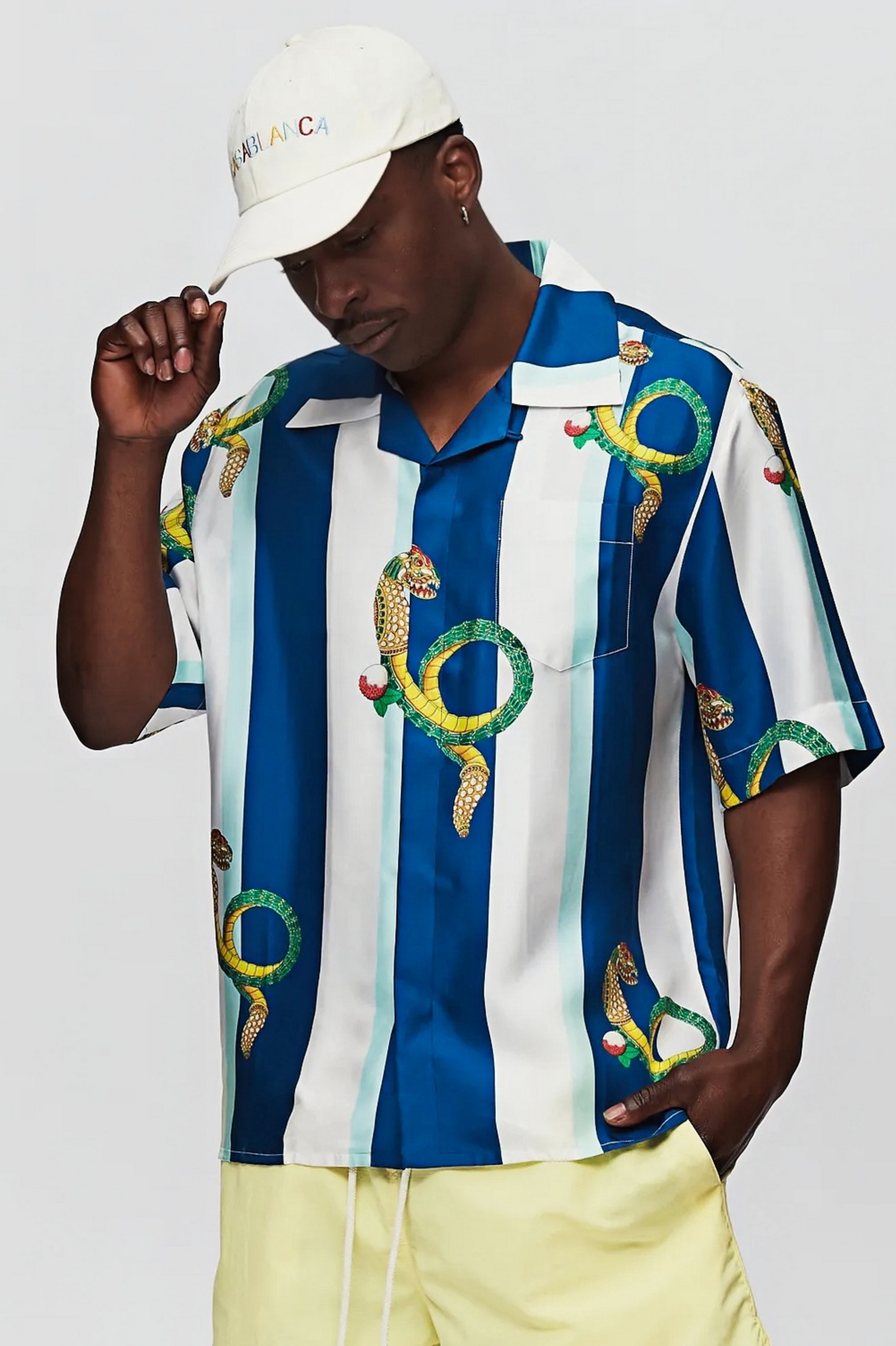 Anatole blue striped snake short-sleeve shirt