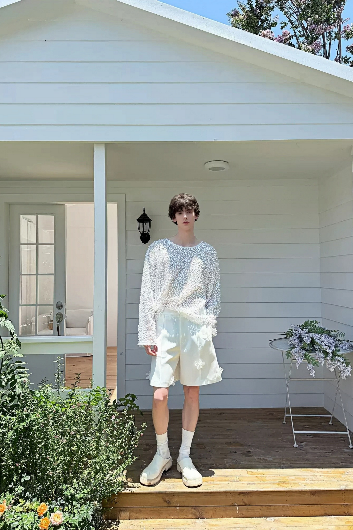Bastien White Floral Appliqué Trousers