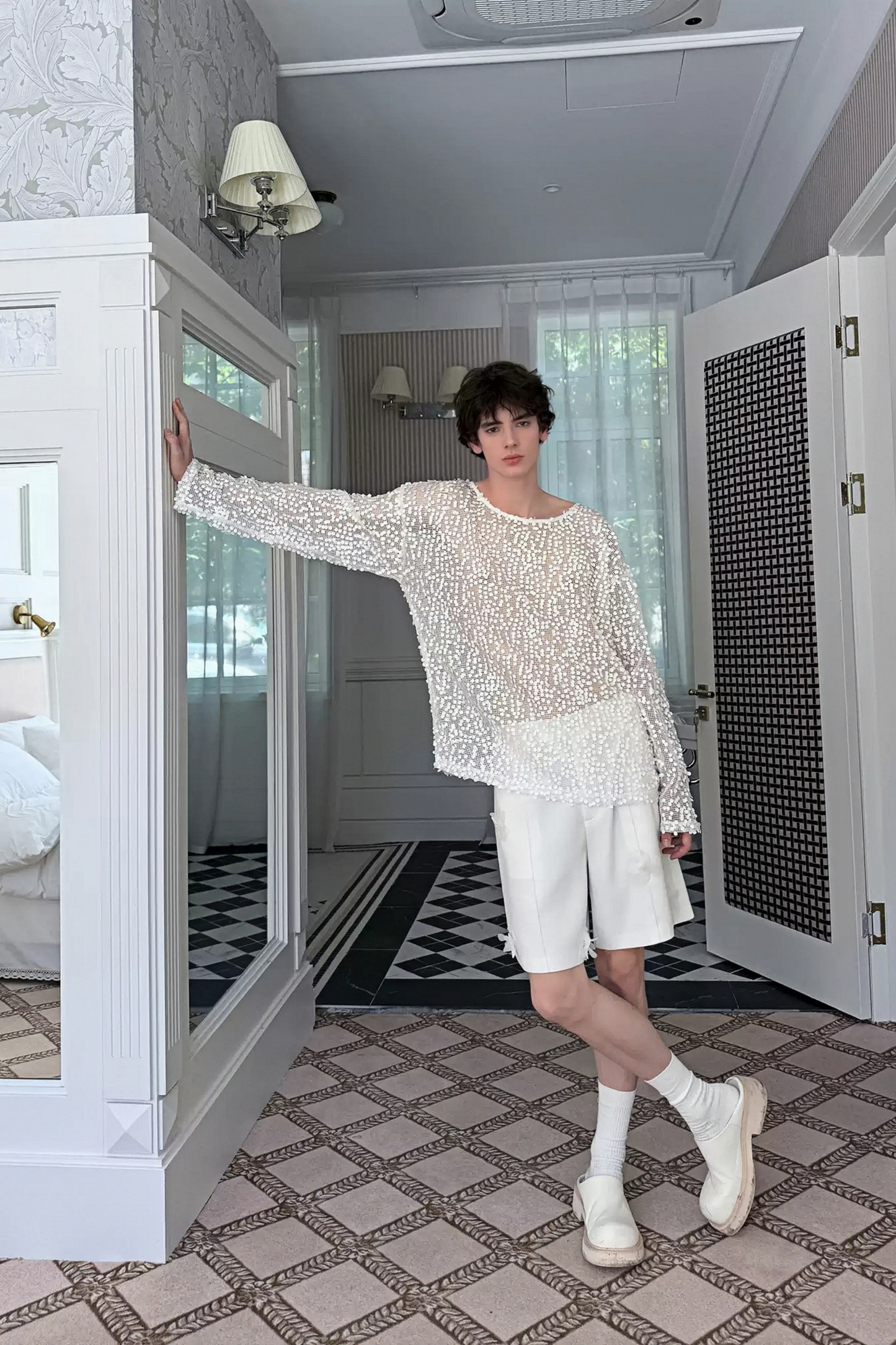 Bastien White Floral Appliqué Trousers