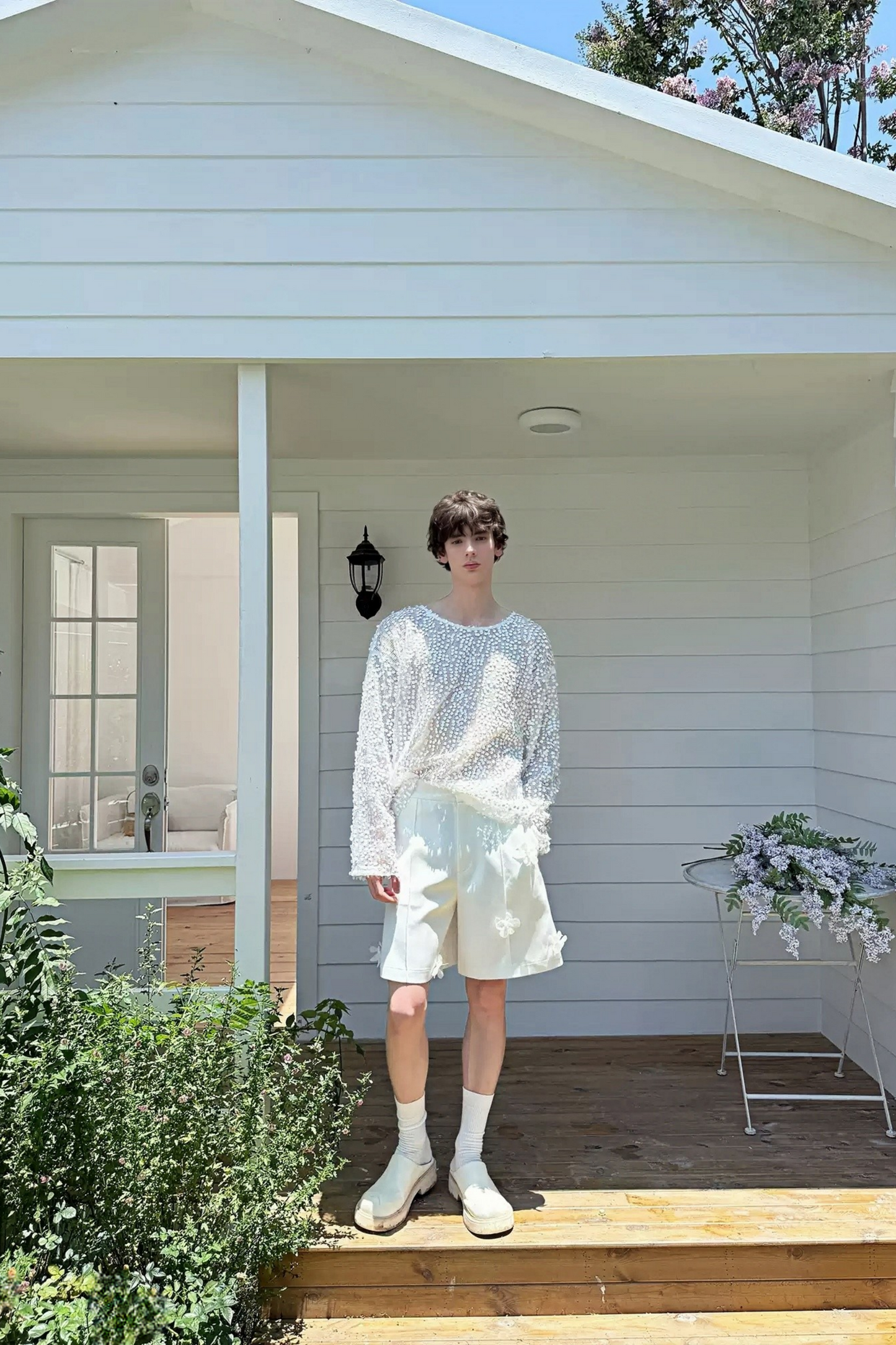 Zacharie White Cut-out Sequined Detail Shirt