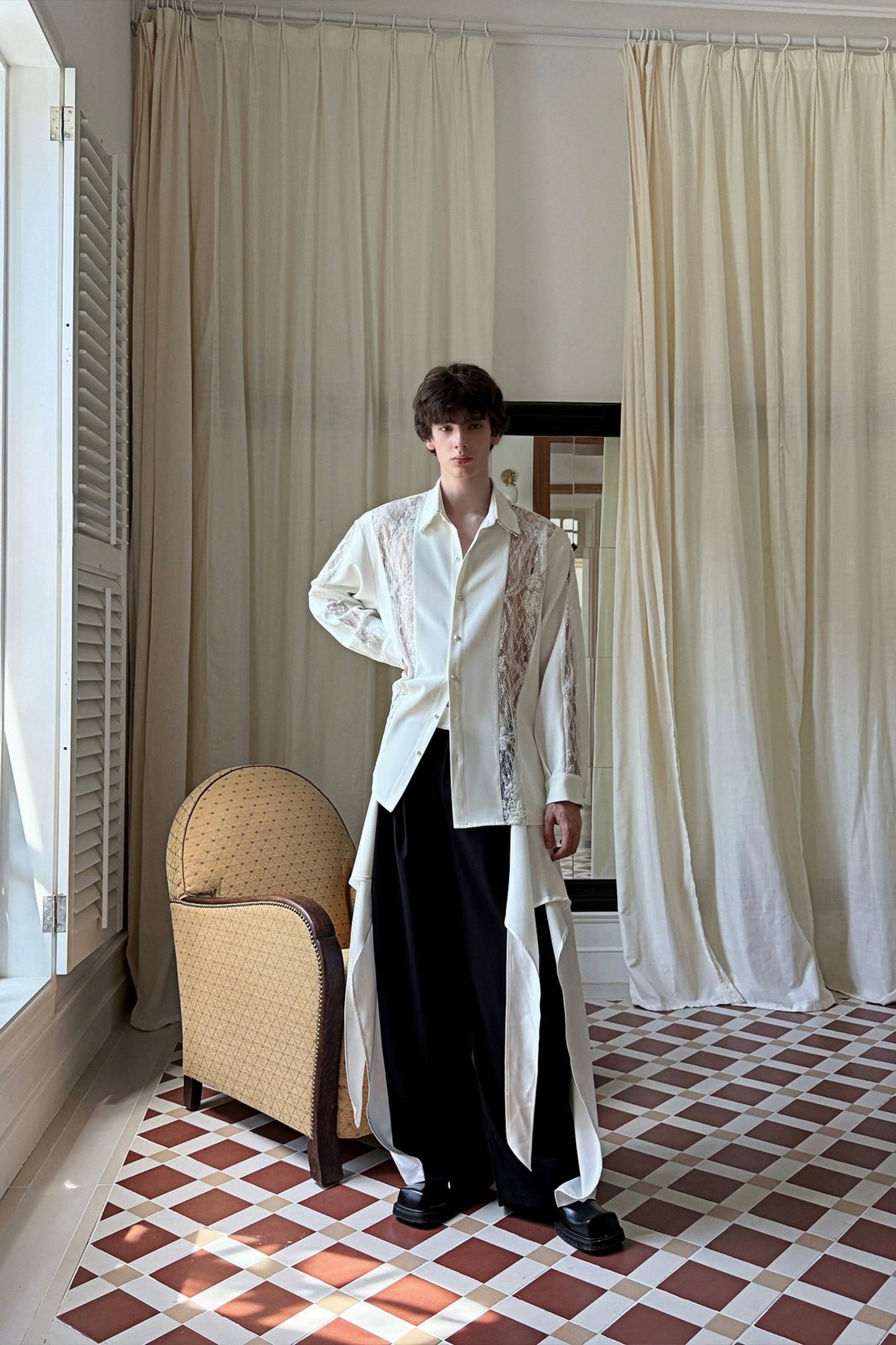 Noah White Floral Semi-sheer Shirt