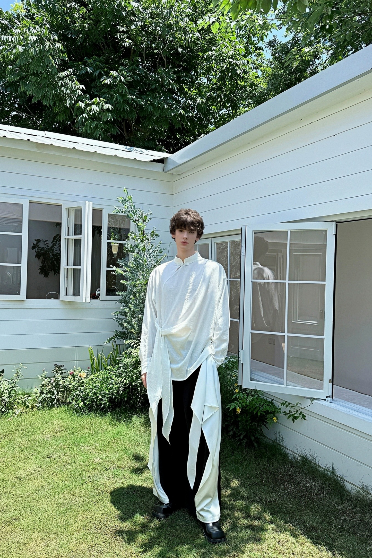 Gabriel White Chinese Frog Closure Shirt