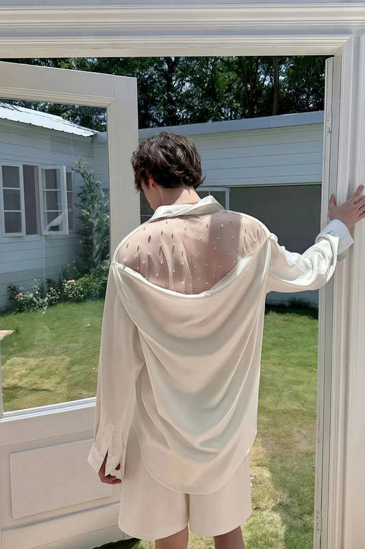 Raphaël White Faux-pearl Embellishment Satin Shirt