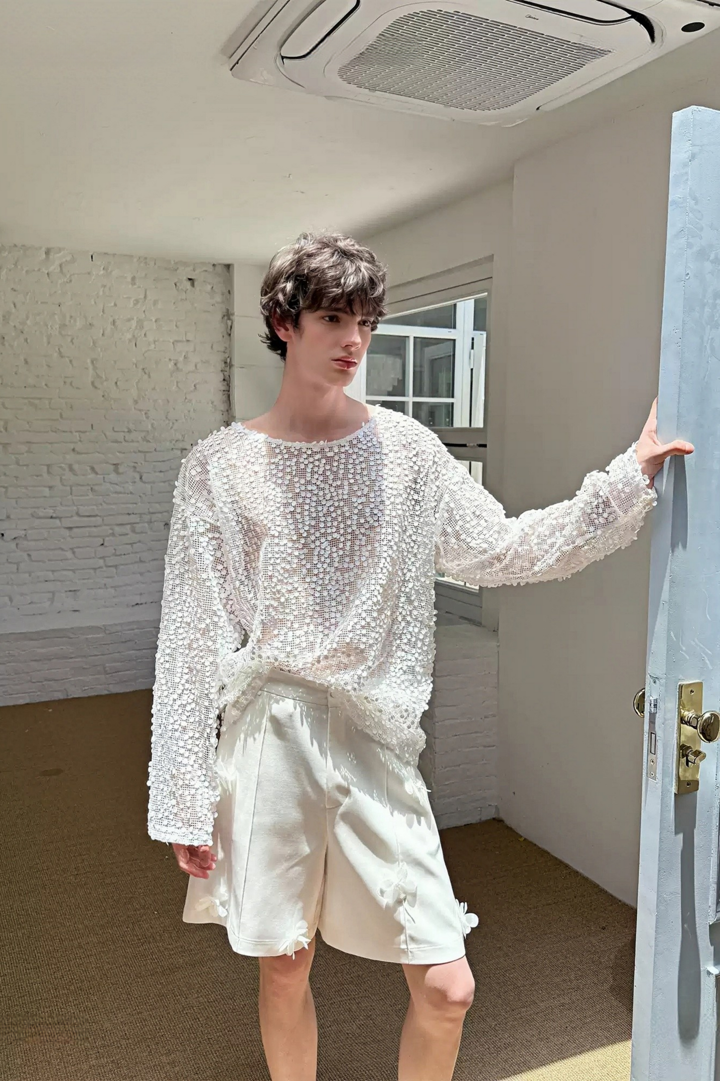 Bastien White Floral Appliqué Trousers