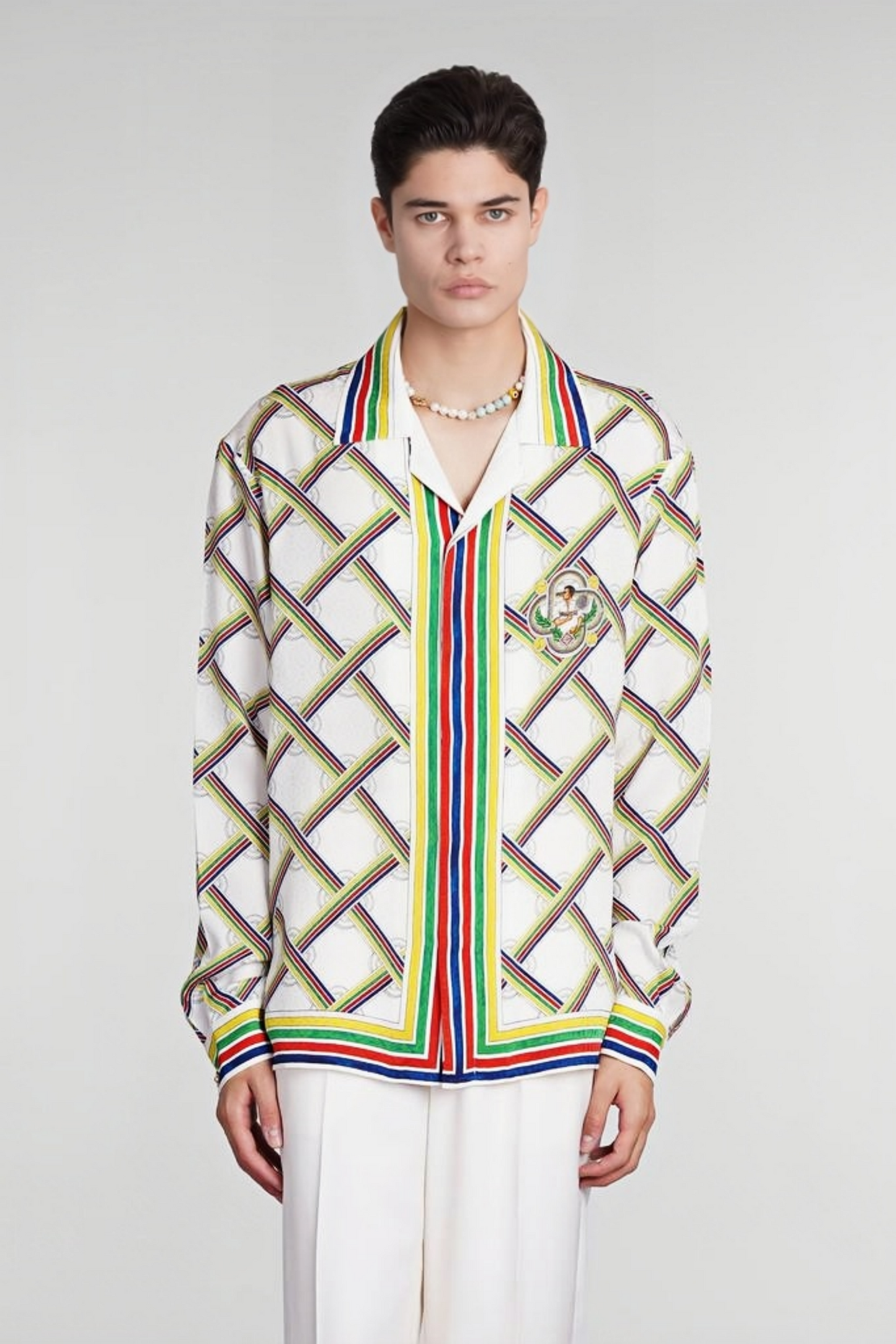 Albert white diamond pattern long-sleeve shirt