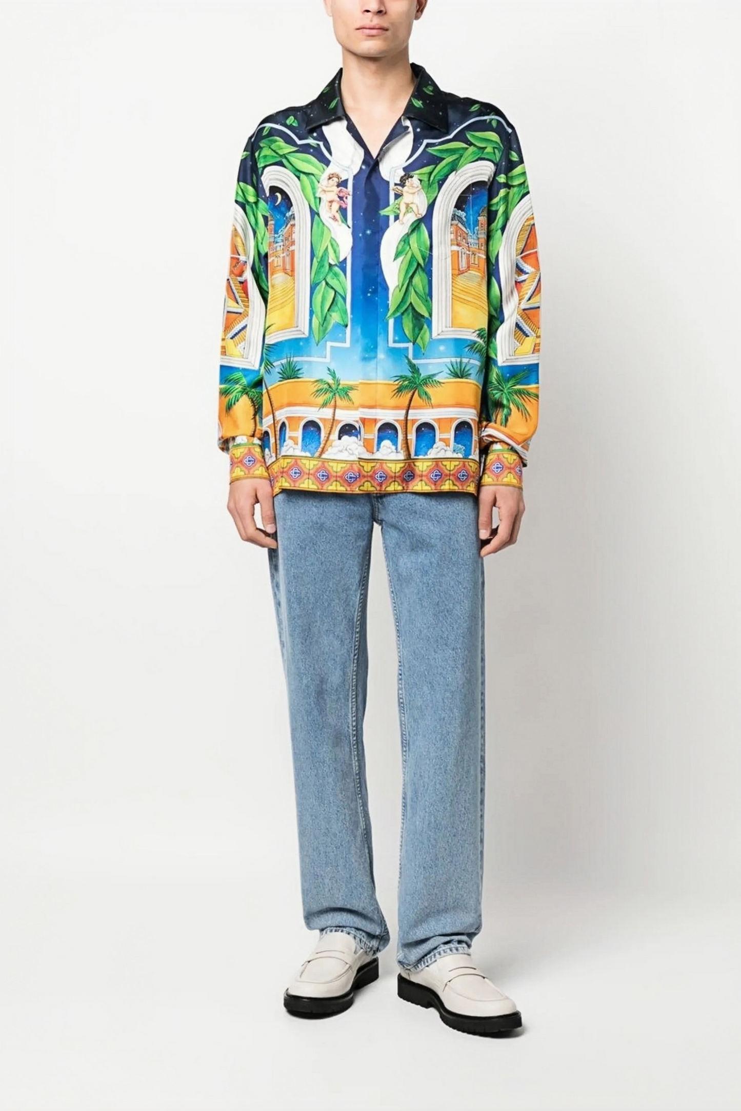 Frédéric blue multicolor tropical print long-sleeve shirt