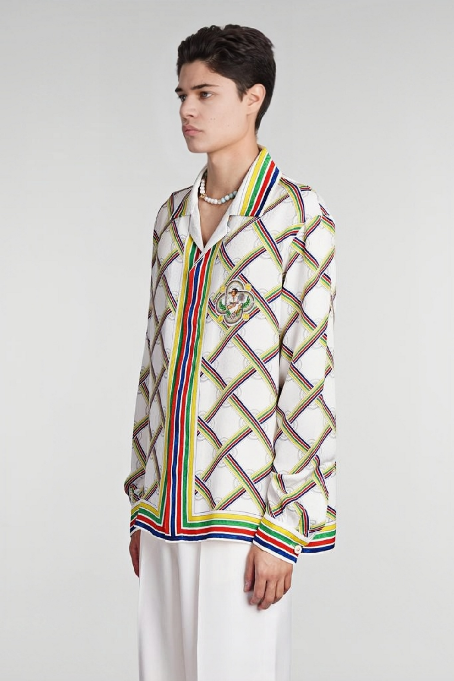 Albert white diamond pattern long-sleeve shirt