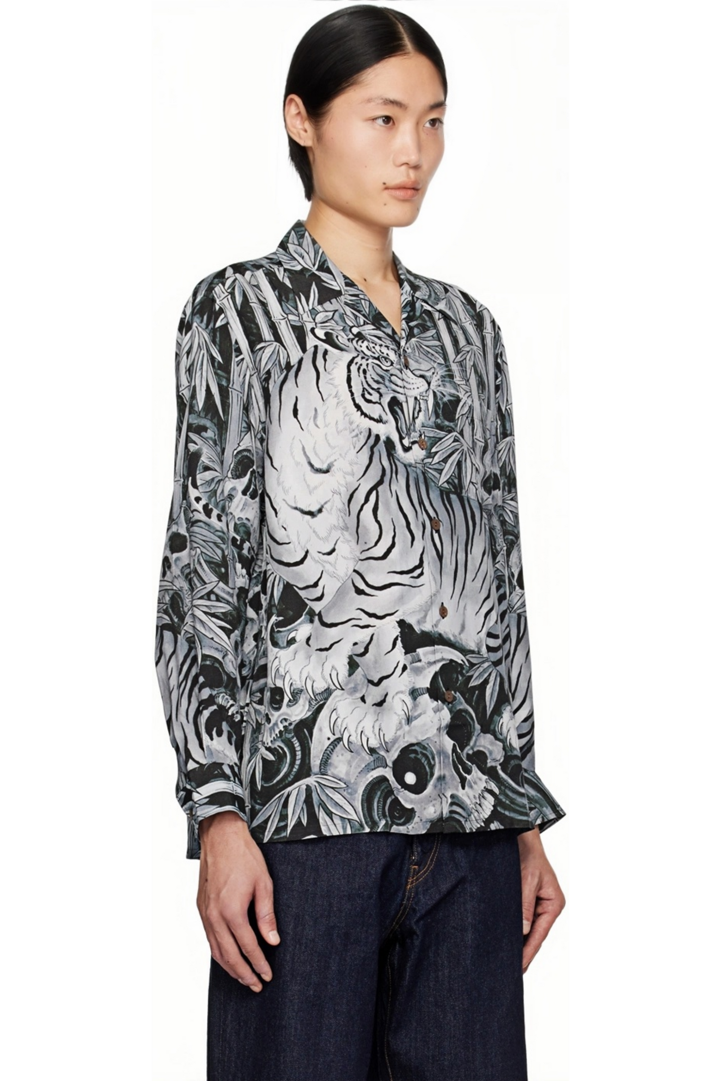 Gérald black tiger print long-sleeve shirt