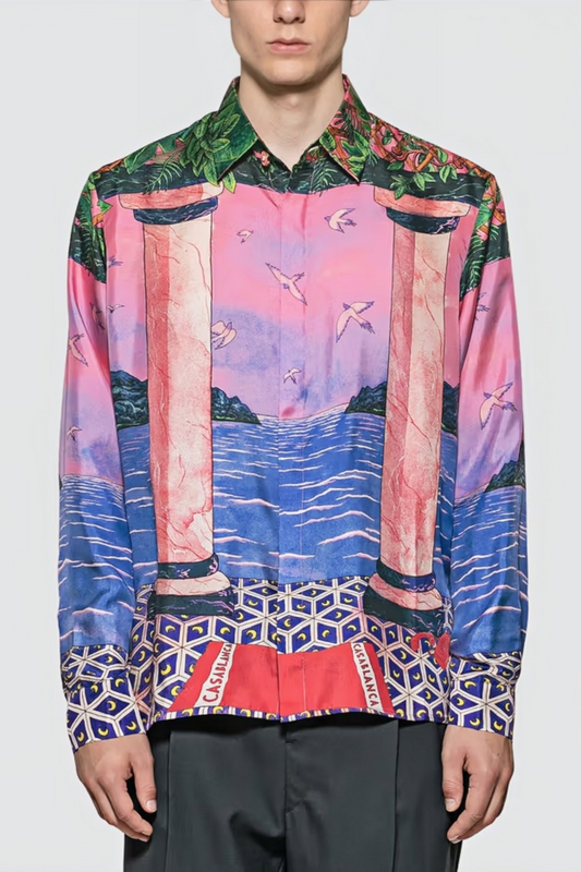 Mathis pink tropical sunset long-sleeve shirt