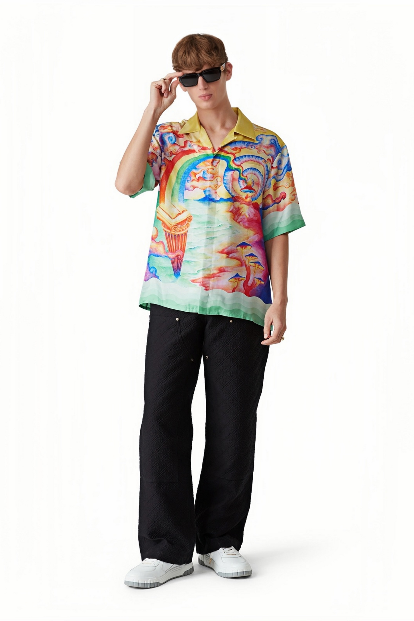 Ethan yellow abstract art print short-sleeve shirt