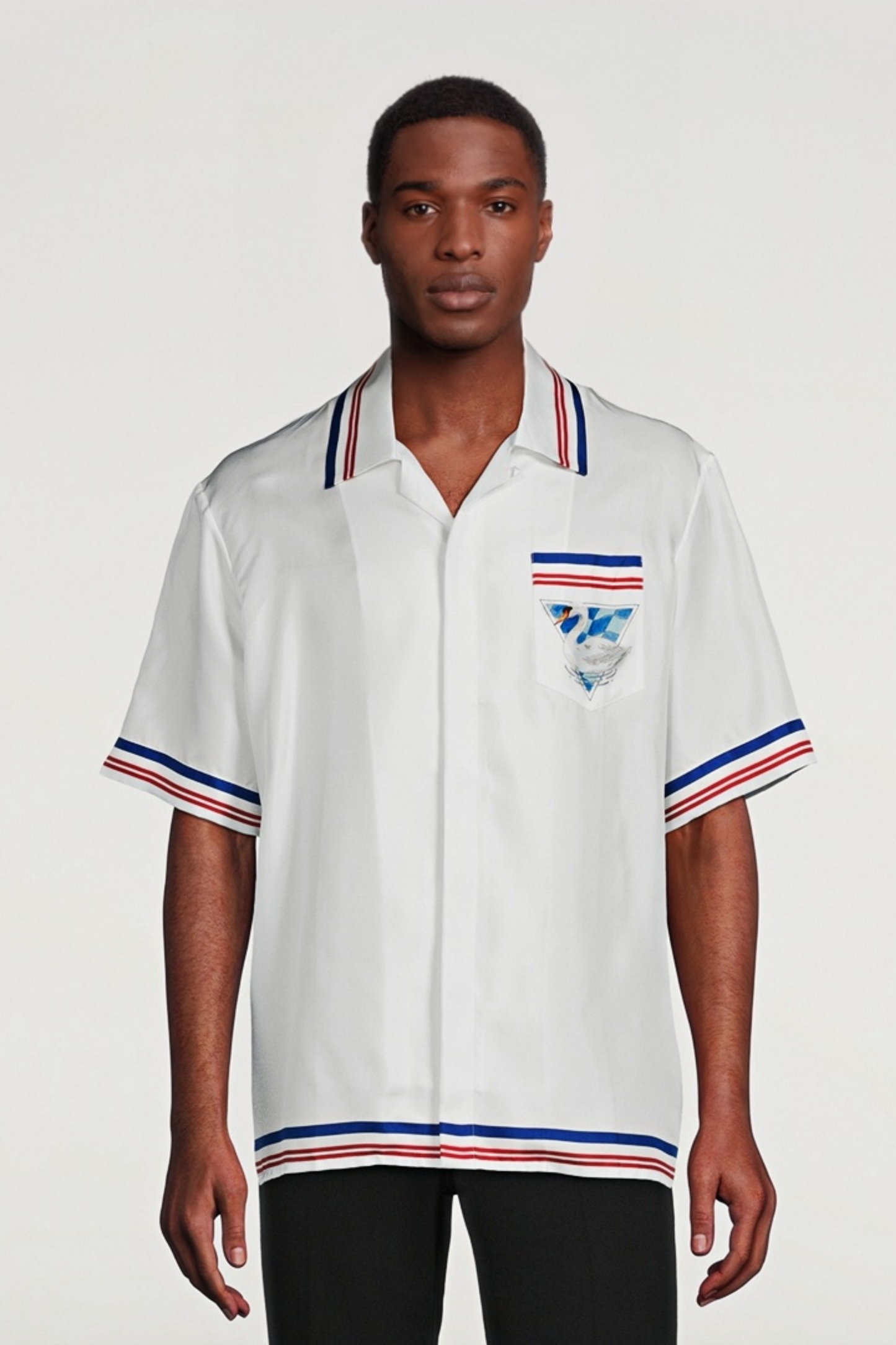 Zacharie white swan print short-sleeve shirt