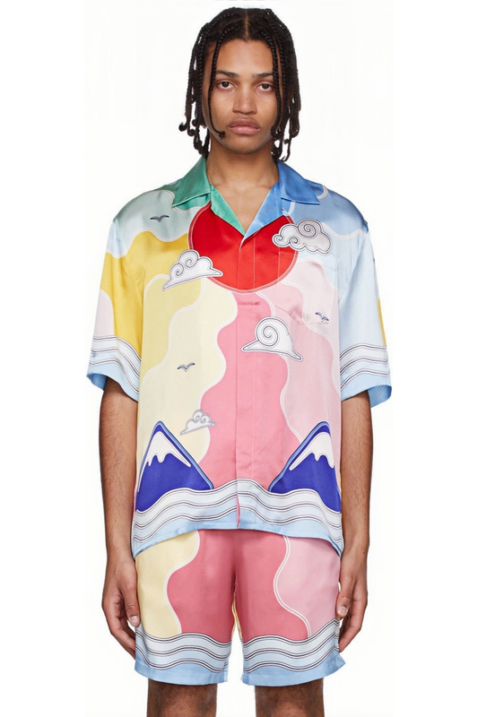 André pink multicolor mountain wave short-sleeve shirt