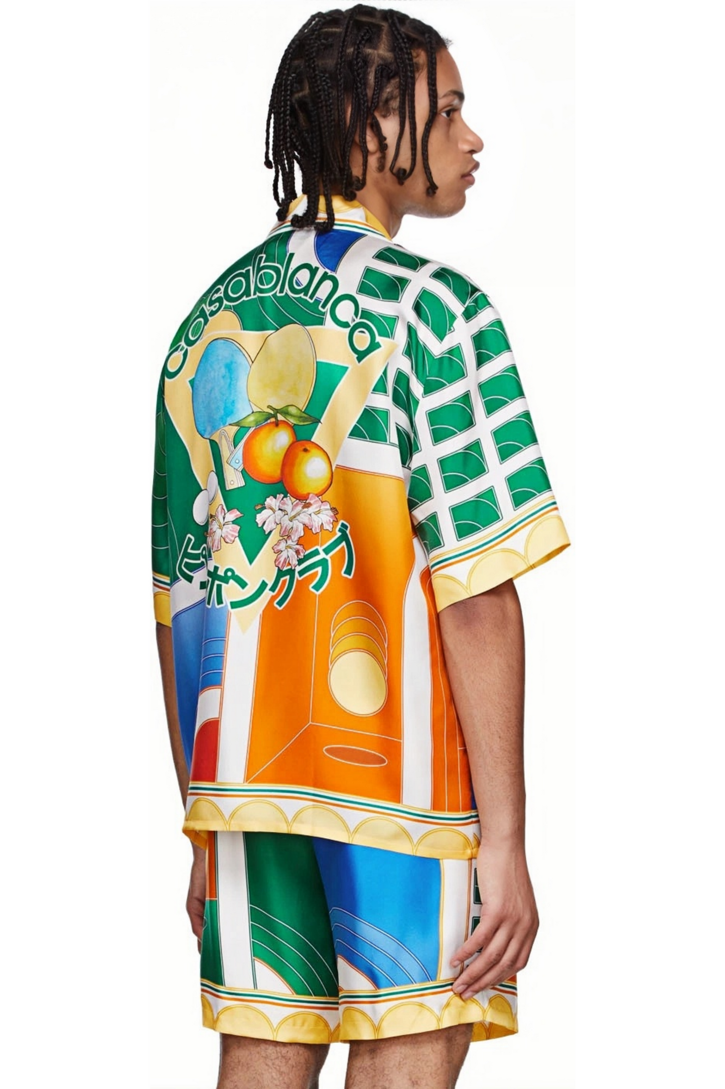 Édouard yellow color block satin short-sleeve shirt