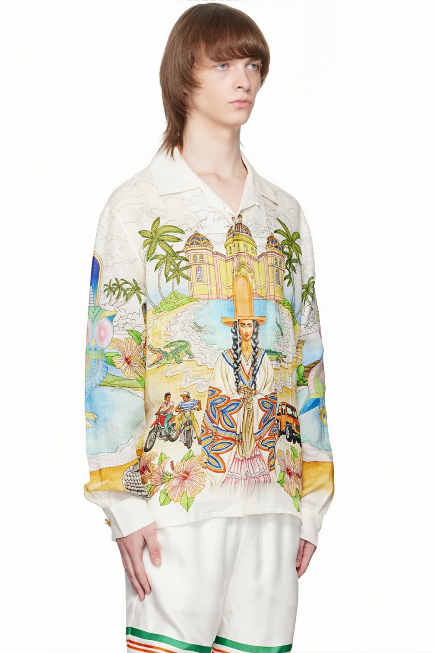 Tom white tropical print long-sleeve shirt