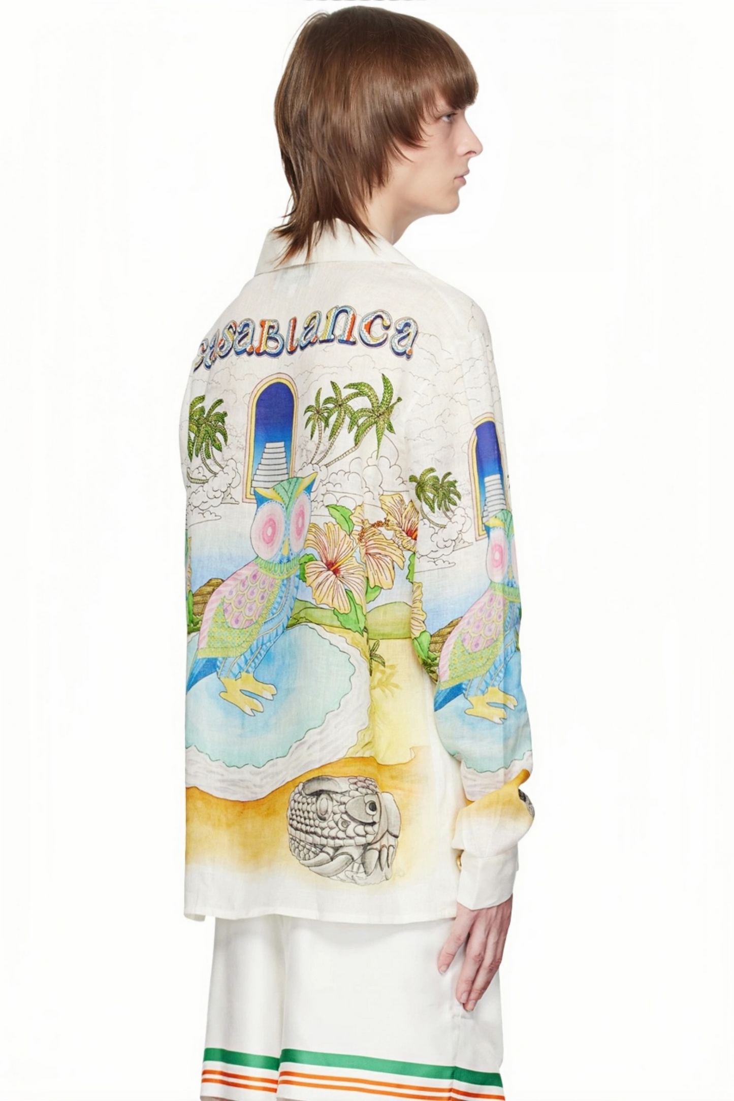 Tom white tropical print long-sleeve shirt