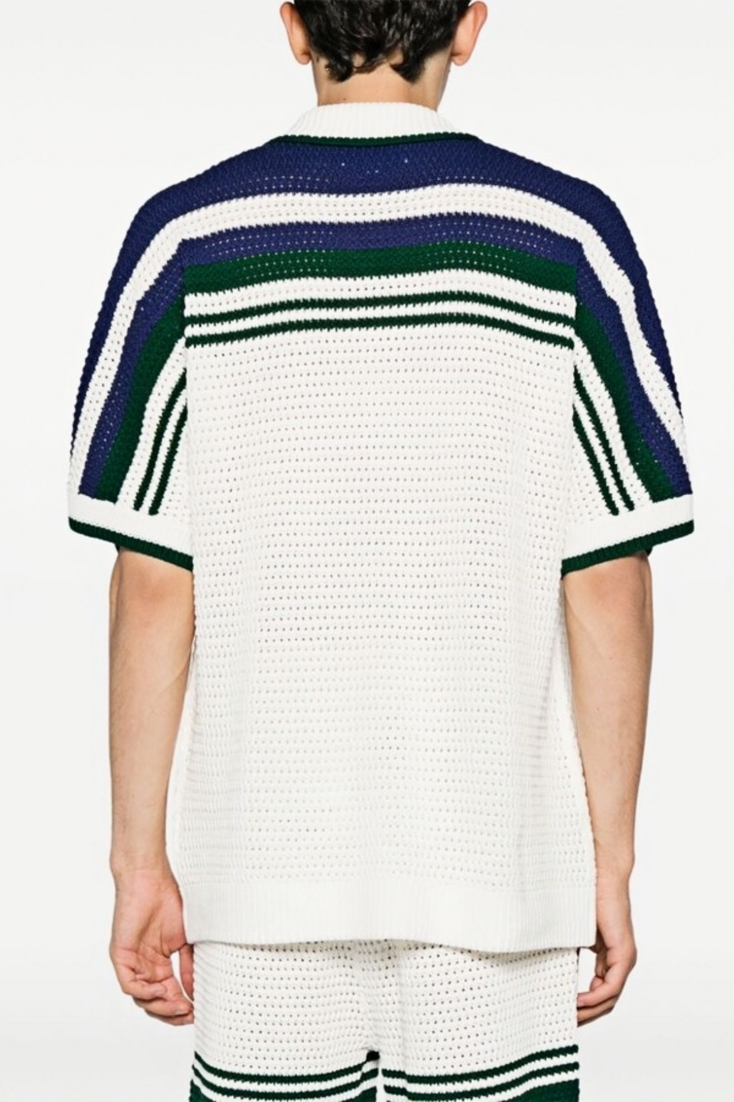 Norman white knitted striped short-sleeve shirt