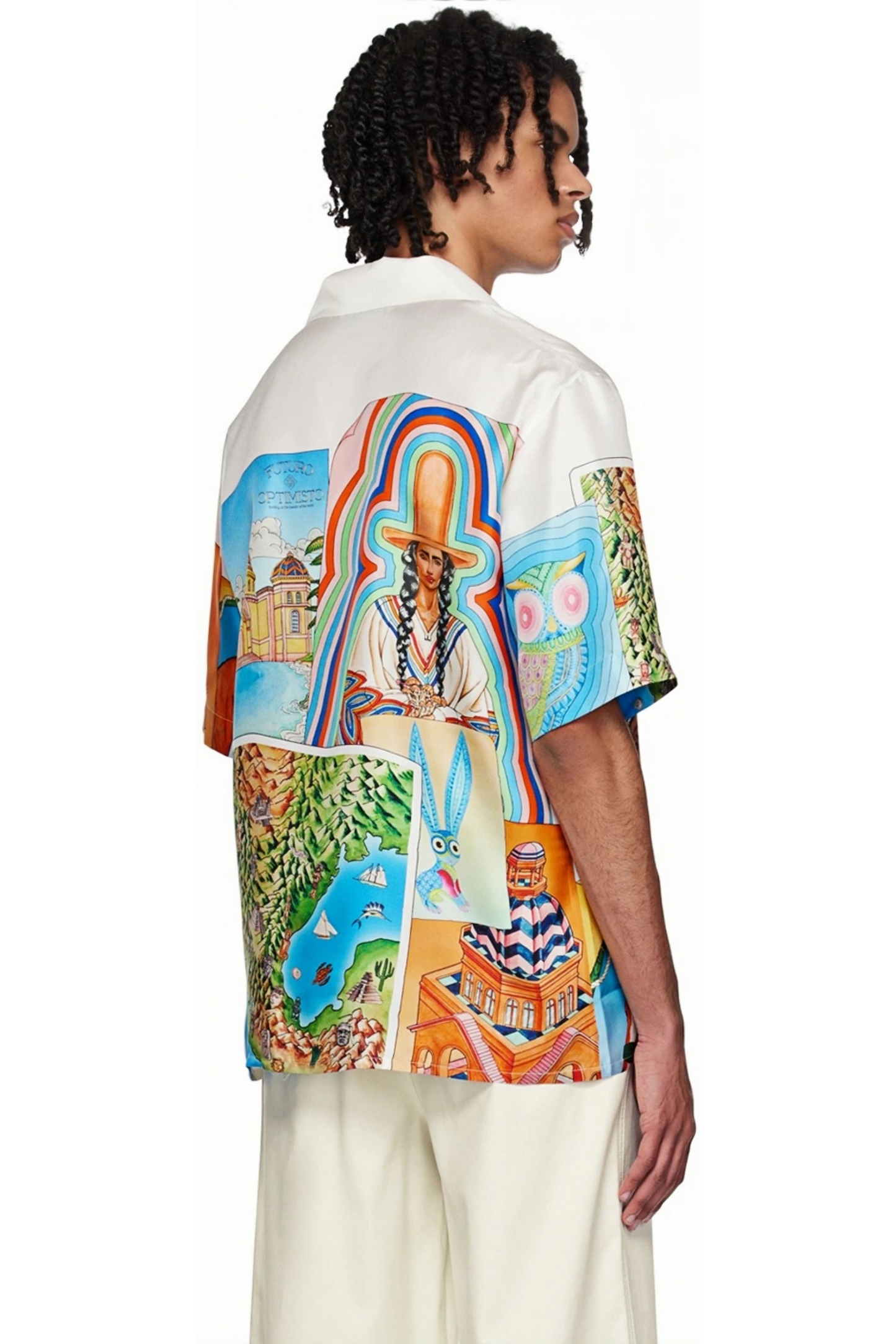 Quentin white collage print short-sleeve shirt
