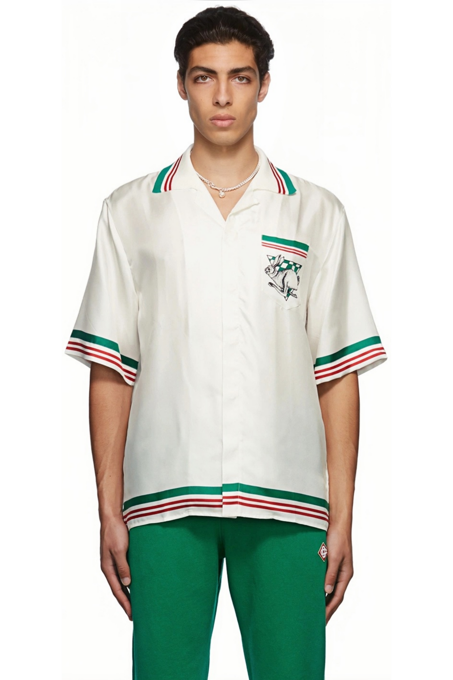 Auguste white apple print short-sleeve shirt